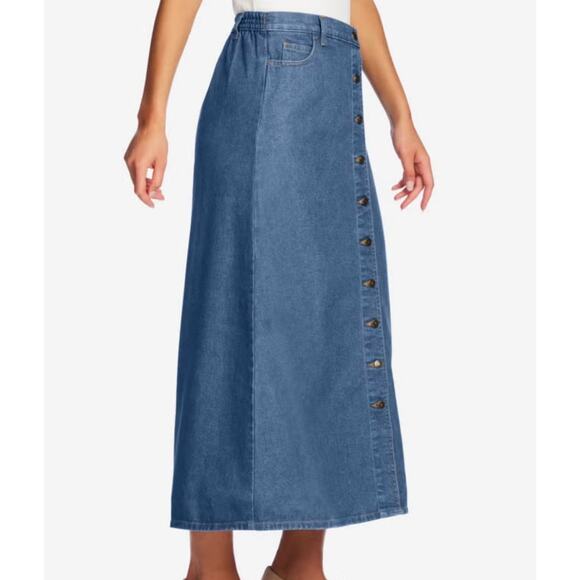 Women’s Plus Size Petite Cotton Button Front Denim Skirt Size 24W - Picture 1 of 9